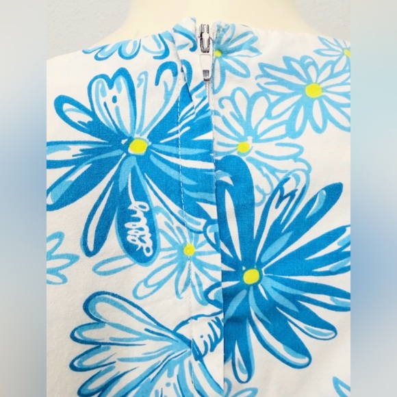 Vintage Lilly Pulitzer Blue Floral Cotton Shift Dress Size 10 Pockets - Picture 7 of 9